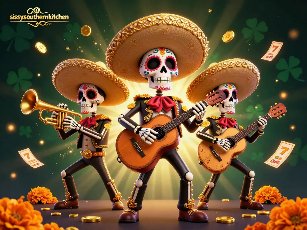 Sissy's Southern Kitchen engaging in thrilling slot action amidst festive Mariachi characters.