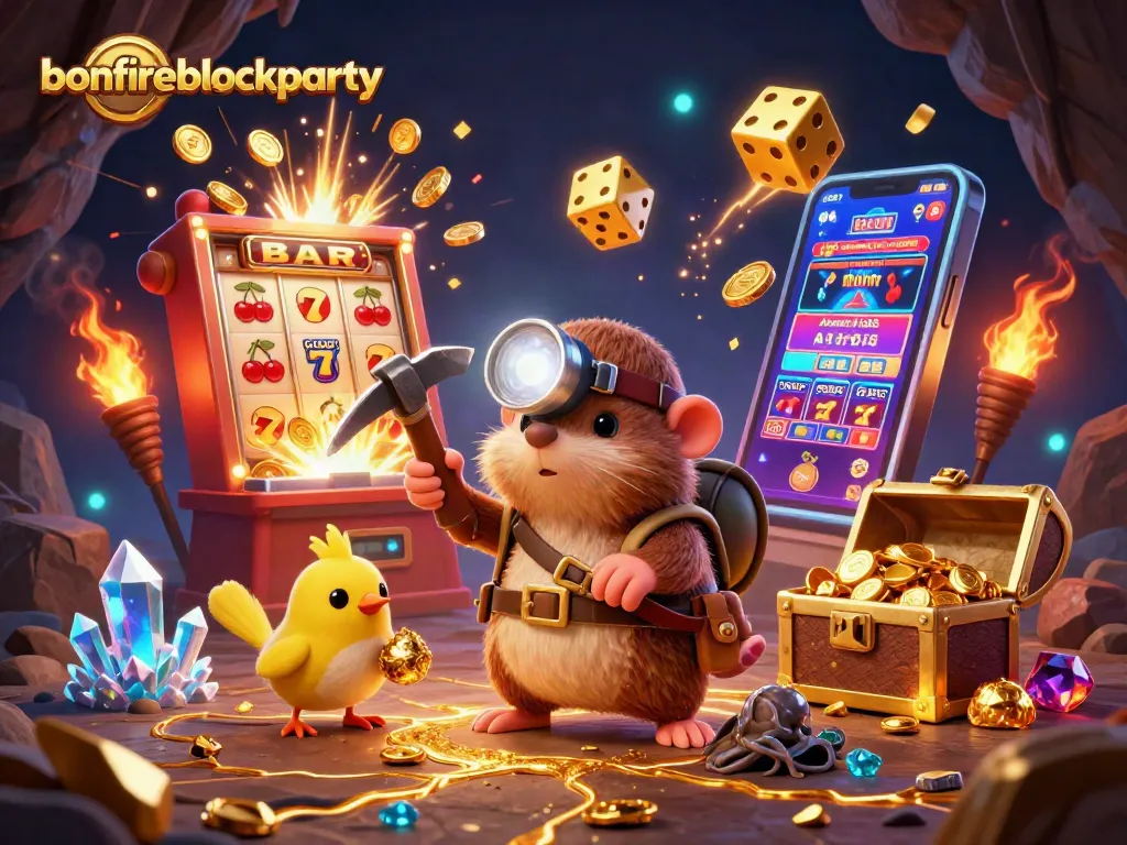 Engage in the excitement at bonfireblockparty with a treasure hunting mole amidst dynamic casino elements.
