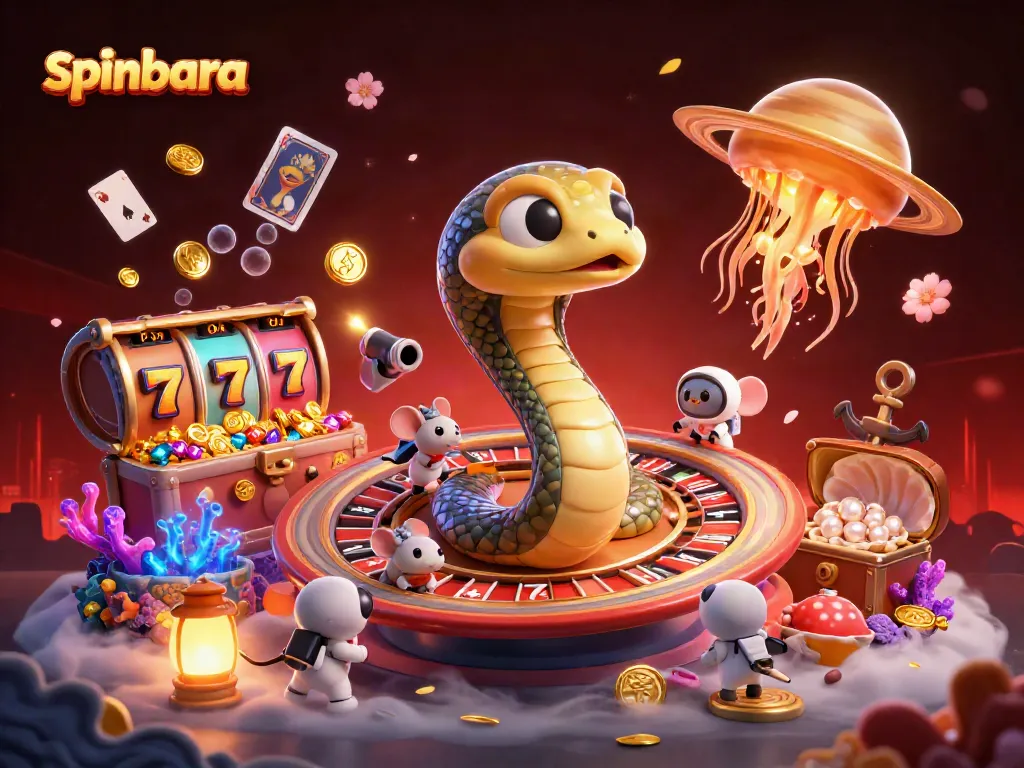 Spinbara illustration with a sci-fi twist featuring a cosmic roulette and astronaut mice gambling.